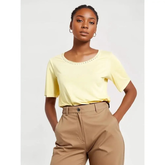 Vintage NWT Sag Harbor Sport Women's Large Yellow Short Sleeve Crew‎ Neck Top - Picture 1 of 8